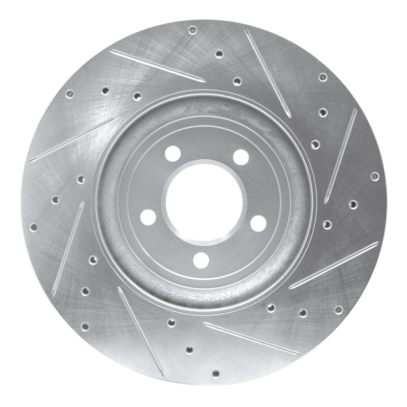 Jaguar XF Brake Rotor (1) - Front Left - R1 Concepts - Drilled & Slotted - Silver - `06-`10